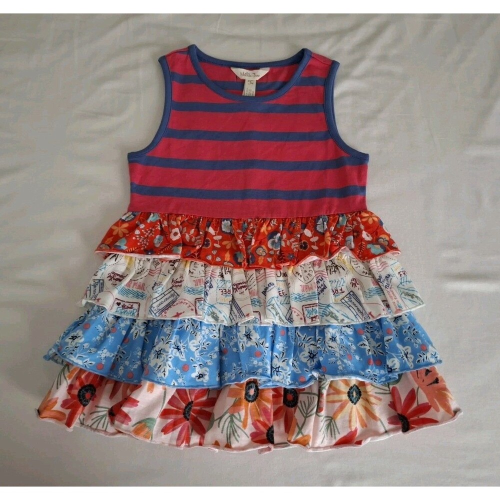 Matilda Jane Girls Size 6 No Stopping Tunic Top Stripes Floral Ruffles NWT